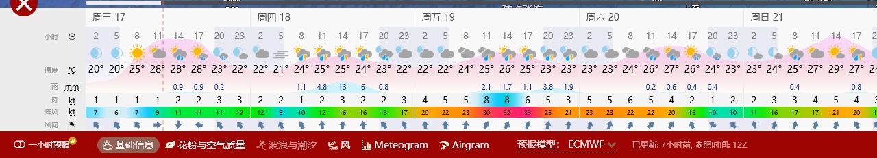 Windy 龙山村附近小时预报截图
